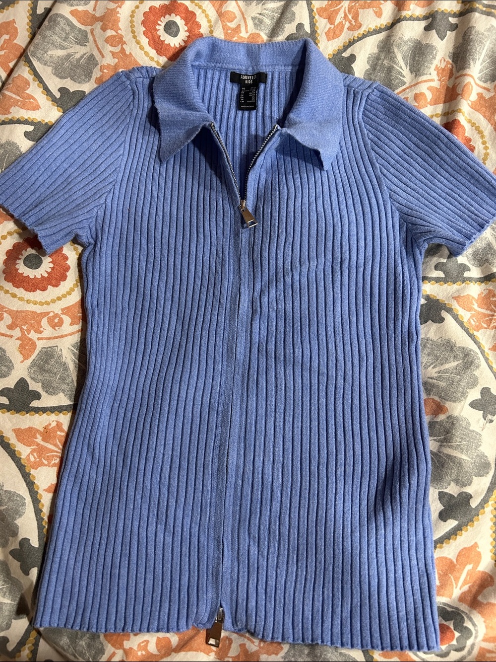 Forever 21 Periwinkle Ribbed Zip Polo Top